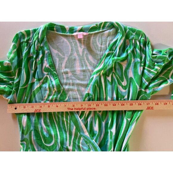 Lilly Pulitzer Maisy Finders Keepers green blue wrap dress v-neck L preppy - Picture 7 of 9